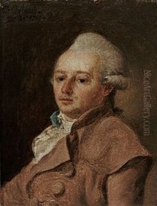 Herrenportrait Mit Weis Gepuderter Perucke, Weisem Plastron Und Auberginefarbener Jacke