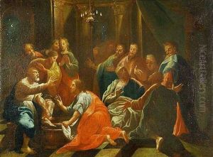 Fuswaschung Christi. Die Nachtliche Szene Ist In Einen Festlich Beleuchteten Saal Verlegt by Georg Karl Urlaub