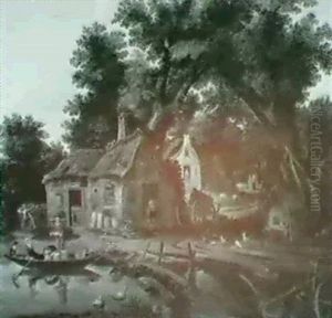 Bauernkaten Unter Baumen An Einem Flubchen. by Johannes Urselincx
