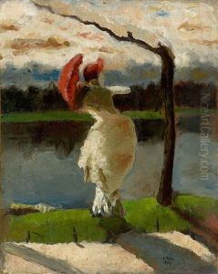 "dame Mit Sonnenschirm Am Ufer Der Loire"