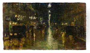 Nachtliche Strasenszene (leipziger Strase?), Berlin by Lesser Ury