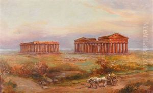 Die Griechischen Tempel Von Paestum Im Abendrot