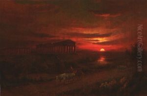 Klassischer Griechischer Tempel Im Abendlichen Gegenlicht by Max Usadel