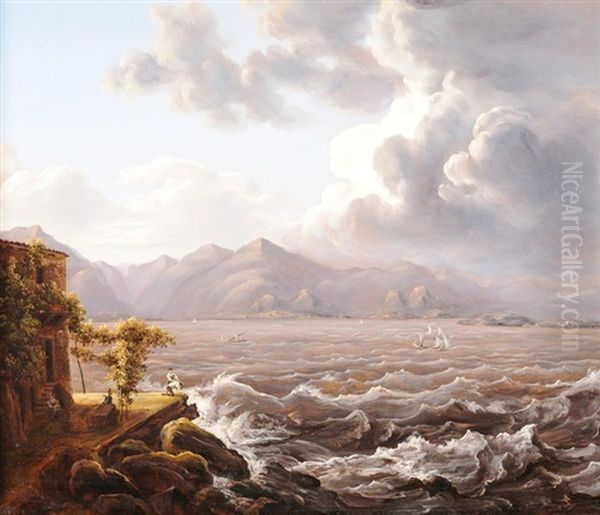 Italienische Kustenlandschaft Bei Aufkommendem Sturm - view 1