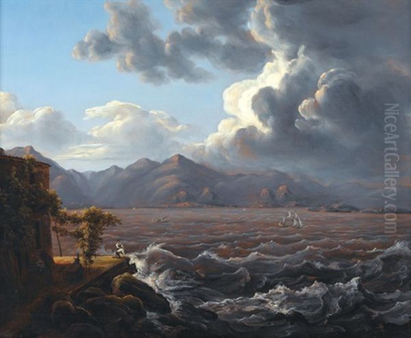 Italienische Kustenlandschaft Bei Aufkommendem Sturm - view 1