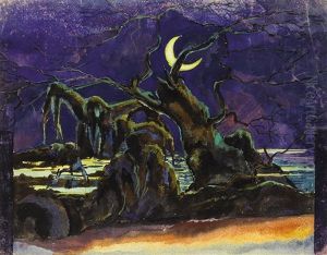 Nightscape With A Twisted Tree by Petr Savvich Utkin