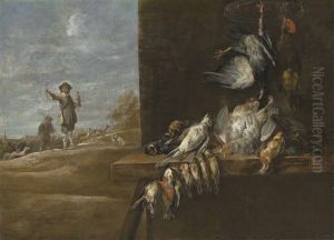A Table Laden With Game With A Hunting Party Beyond by Adriaen van Utrecht