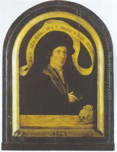 Portrait Of A Gentleman, Wearing A Black Fur-lined Jacket With Lace Chemise, His Left Hand Resting On A Skull