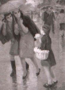 Dia De Lluvia En Las Ramblas by Antonio Utrillo Viadera