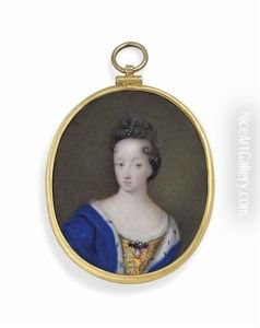 Hedvig Eleonora Of Holstein-gottorp (1636-1715), Queen Of Sweden, In Gold-embroidered Dress With Drop-pearl And Gem-set Brooch At Corsage, Ermine-bordered Blue Dress, Pearls In Her Upswept Hair