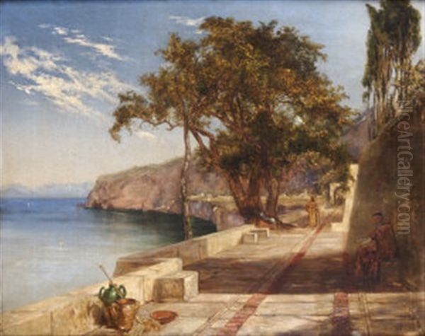 Figures On A Coastal Promenade In The Bay Of Naples - view 1