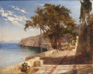 Figures On A Coastal Promenade In The Bay Of Naples