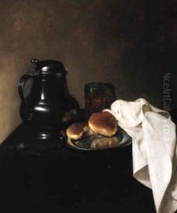 Still Life With A Pewter Flagon, Two Rolls And A Napkin (breakfast Still Life)