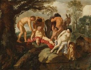 The Drunken Silenus With The Phrygian Peasants by Moyses van Uytenbroeck