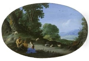 Landschaft Mit Einer Hirtin Und Zwei Faunen