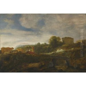 Arcadian Landscape With Resting Shepherds With Their Cattle, Antiquities Beyond Arcadian Landscape With Resting Shepherds With Their Cattle, Antiquities Beyond