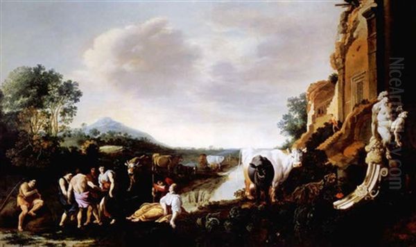 Tanzende Schafer Vor Schlossruine - view 1