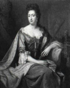 Portrait Of Queen Mary Ii Holding Her Septre, The Orb And Crown Behind