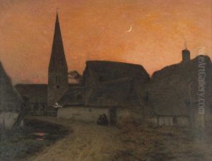 Village At Dusk by Emile Adelard Breton