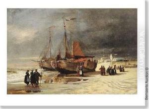 'le Retour Des Pecheurs Avant La Tempete' Toile. by Emile Adelard Breton