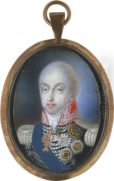 Bildnis Carlo Felice Von Savoyen, Konig Von Sardinien (1765 -1831), In Reich Bestickter Uniform, Mit Den Kleinodien Des Annunziatenordens Und Des Goldenen Vlieses Um Den Hals, Dem Mauritius Und Lazarusorden Und Mit Vier Bruststernen - view 1