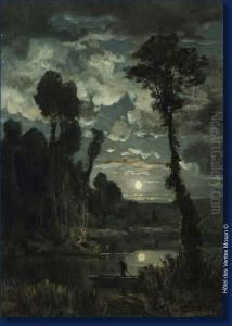 Marais Au Clair De Lune by Emile Adelard Breton