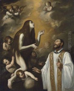 The Magdalene Surrounded By Angels, With A Saint by Andrea Vaccaro