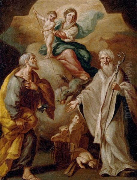 Madonna Mit Dem Die Schlange Totenden Kind Zwischen Den Hl. Joseph Und Nikolaus Von Bari - view 1