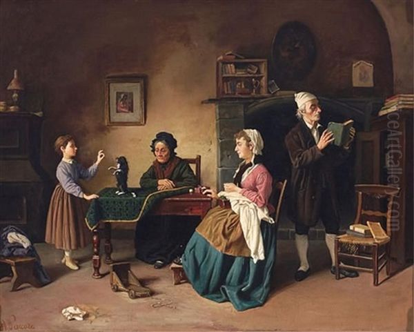 Interior With Four Figures And A Dog - view 1