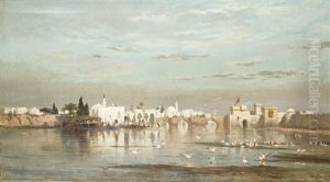 L'arrivee Des Cigognes A Constantinople by Charles Emile Vacher De Tournemine
