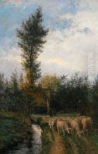 Hirte Mit Seinen Schafen Auf Dem Weg Hirte Mit Seinen Schafen Auf Dem Weg