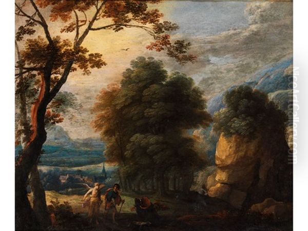 Hugelige Baumlandschaft Mit Szene Aus Dem Alten Testament - view 1