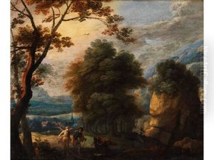 Hugelige Baumlandschaft Mit Szene Aus Dem Alten Testament