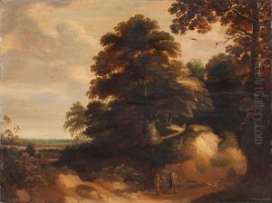 Waldlandschaft Mit Figurenstaffage Und Hund Waldlandschaft Mit Figurenstaffage Und Hund