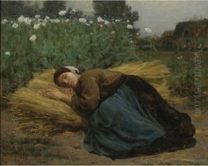 Jeune Moissonneuse Endormie Sur Des Gerbes De Ble by Jules Breton