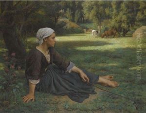 Jeune Fille Gardant Des Vaches by Jules Breton