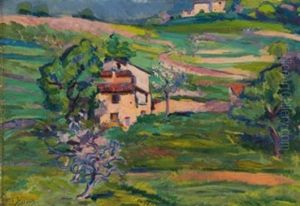 A French Landscape by Jacques Gaston Emile Vaillant