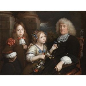 A Family Portrait With A Father Seated In A Landscape Together With His Son And Daughter by Wallerant Vaillant