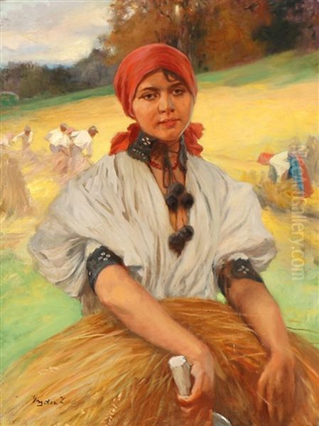 Hungarian Harvest Scene With A Young Girl - view 1