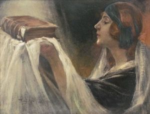 Dame Mit Buch by Sigmund Vajda