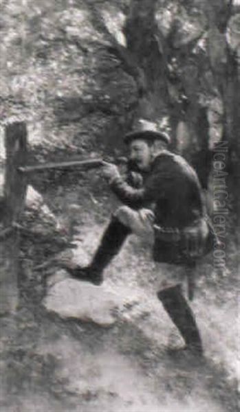 Ein Jager, Sein Gewehr Im Anschlag Haltend - view 1