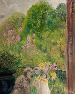 Fleurs Et Chien by Valentine Synave Nicolaud (Fray) Val