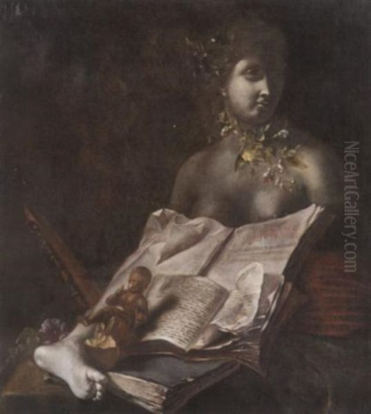 Variastilleben Mit Buste, Aufgeschlagenem Folianten Und Einer Kleinen Cupido-figur - view 1