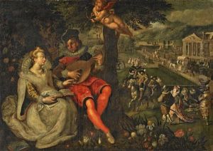 Galantes Hofisches Paar Vor Reich Belebtem Schlosspark by Frederick van Valckenborch
