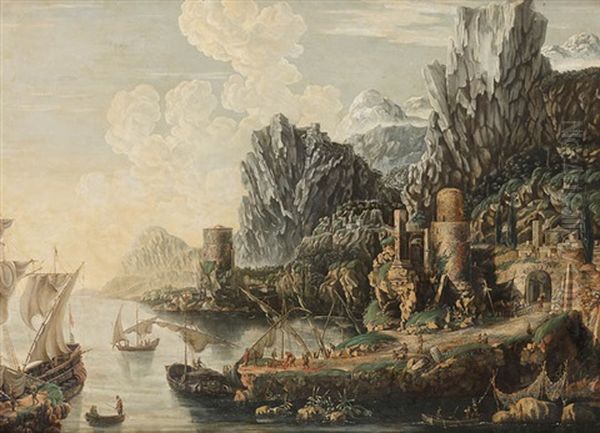 Hafen Vor Einer Stadt Im Gebirge - view 1