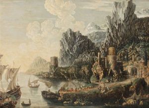 Hafen Vor Einer Stadt Im Gebirge by Frederick van Valckenborch