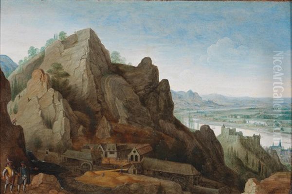 Mountainous Landscape With Figures In Front Of An Iron Foundry - view 1