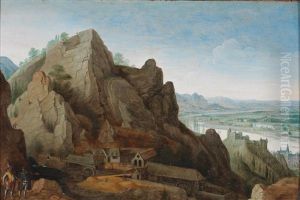 Mountainous Landscape With Figures In Front Of An Iron Foundry