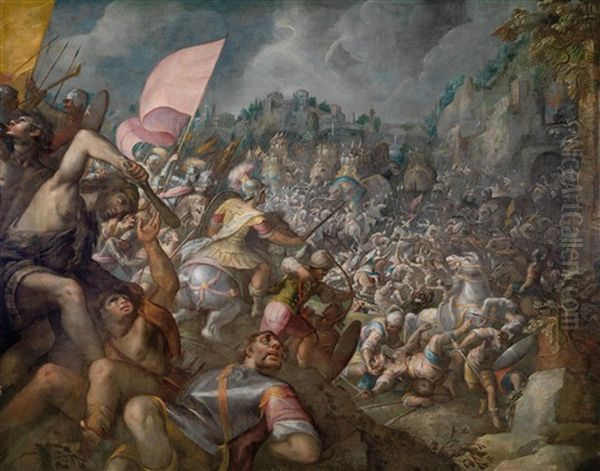 Reiterschlacht Mit Kampfelefanten Vor Einer Befestigungsanlage (moglicherweise Eine Darstellung Der Alexanderschlacht) - view 1