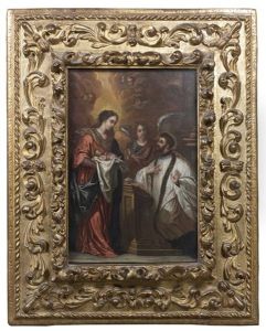 Apparition De La Vierge A L'enfant Avec Un Ange A Un Saint by Juan De Valdes Leal